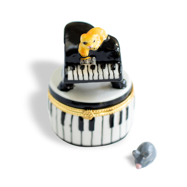 Cat on Piano Round Porcelain Box