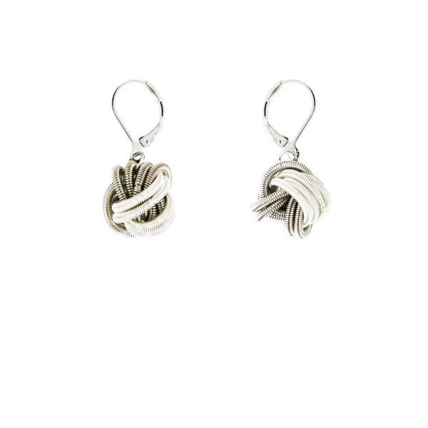 Piano Wire Earrings - Silver/White Knot