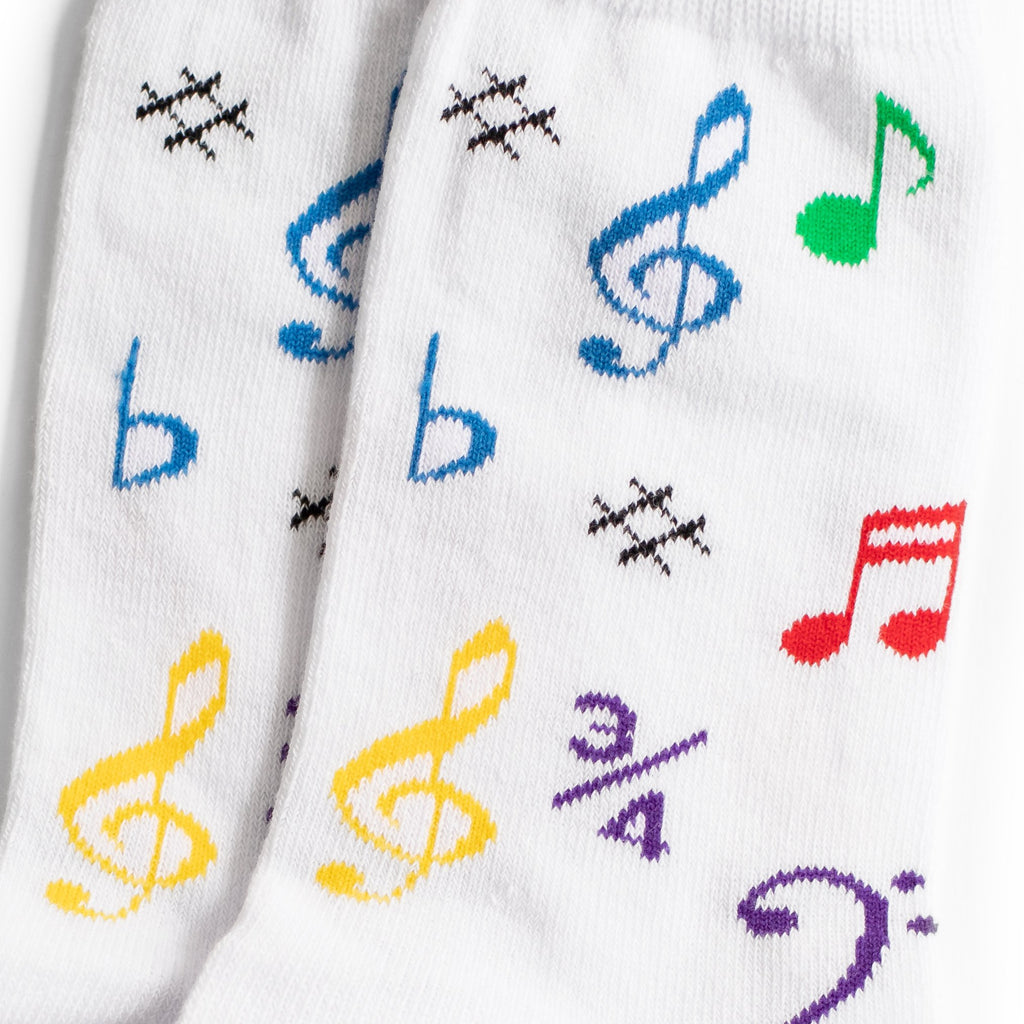Women's White Socks with Multicolored Notes