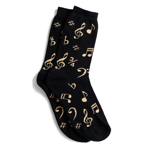 Women's Black Socks with Gold Notes