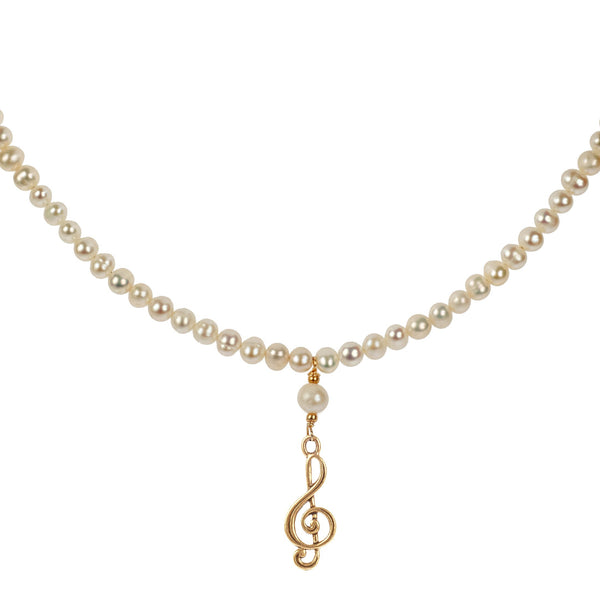 Cultured Pearl Choker with Gold Treble Clef Charm