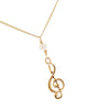 Gold Treble Clef Music Charm Necklace with Pearl